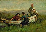 Edward Mitchell Bannister Canvas Paintings - People Near Boat